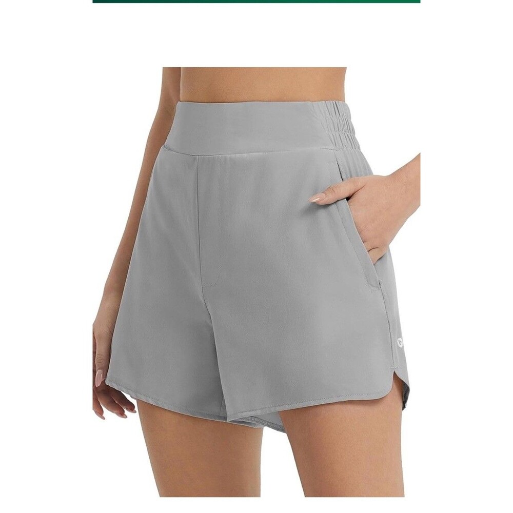 Baleaf High Waist Running Shorts Athletic Workout Quick Dry Gray XSmall